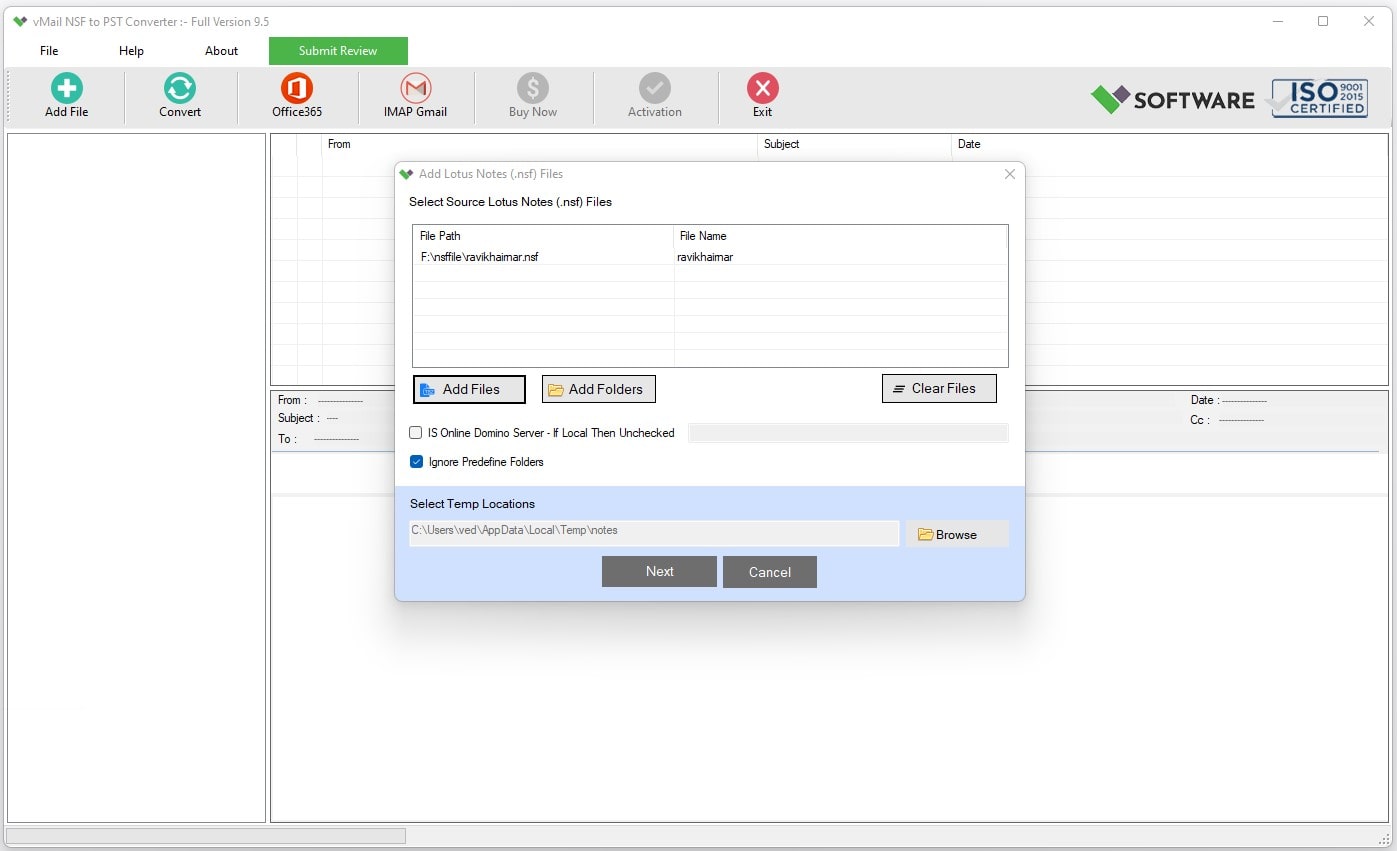 vMail NSF to PST Converter screenshot