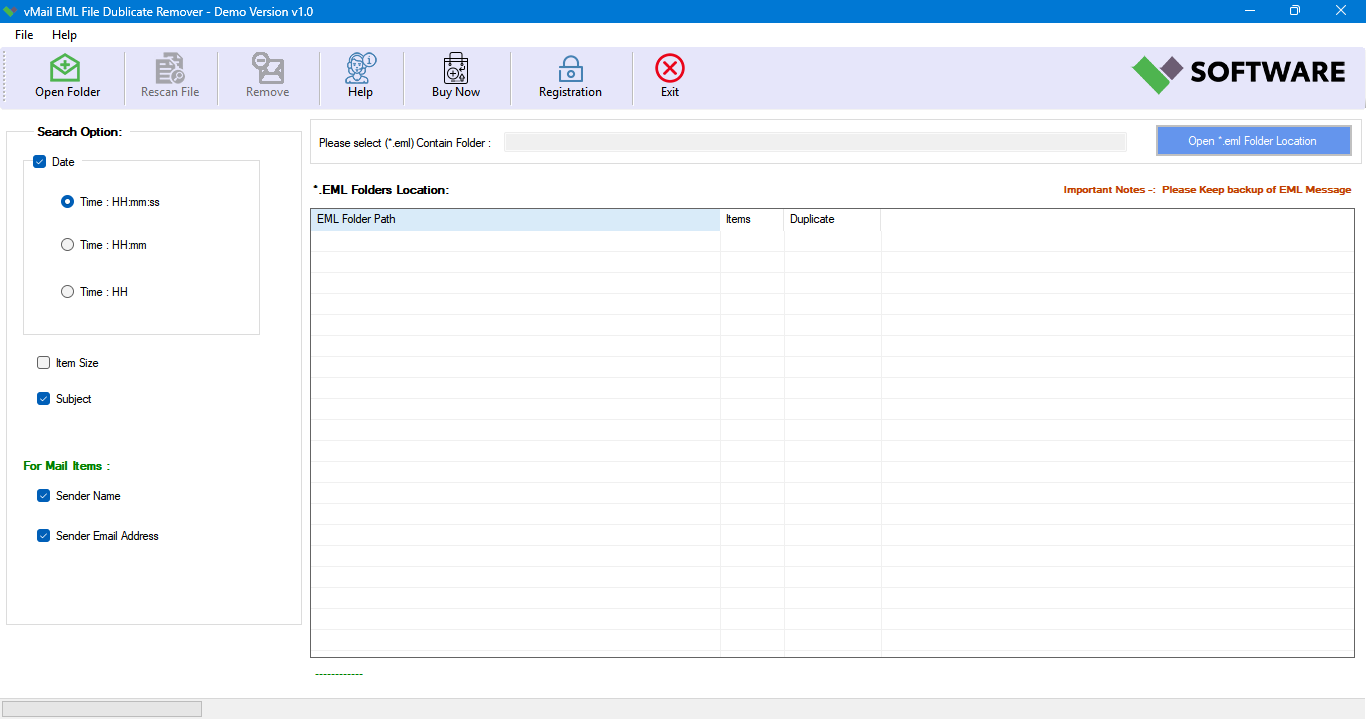 Open vMail EML File Duplicate Remover Tool